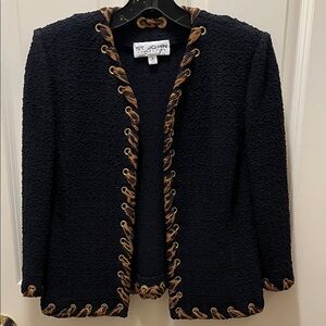 St. John Black Blazer with Leopard Trim